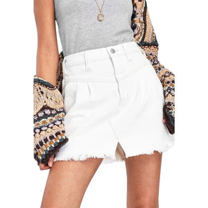 Free People Western Side Car Raw Hem Denim Mini Jean Skirt In White Clay Sz 29